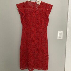 Michael Kors Red Floral Lace Dress Overlay